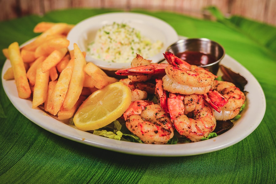 Eatz Grill grilled shrimp served with fries and dipping sauce