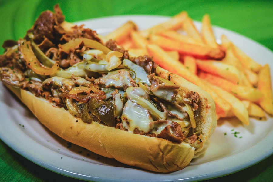 Cheesesteak-style sandwich with fries from Eatz Grill